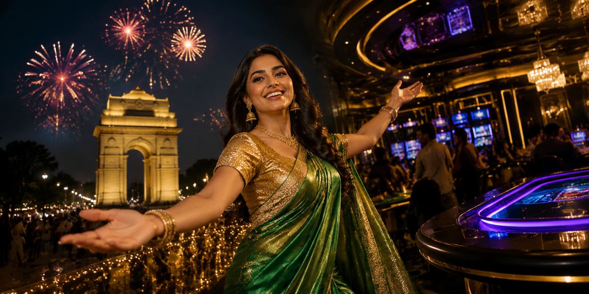 Delhi cityscape with India Gate and mobile payment promotion
